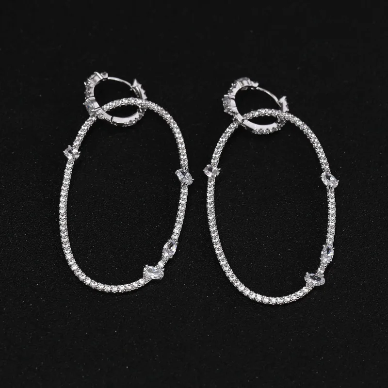 Женские серьги кольца с фианитом длиной 6 5 см|earrings 18k|earrings jewelleryearrings fish |