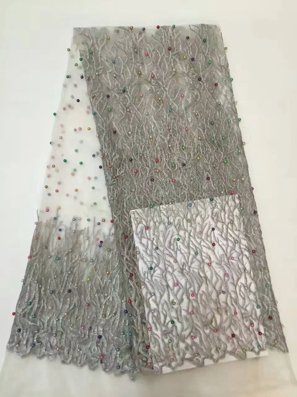 

Fashion African White Lace Fabrics High Quality With Stones Nigerian Embroidery Nigeria Cord Lace FABRICS With Beads JL908