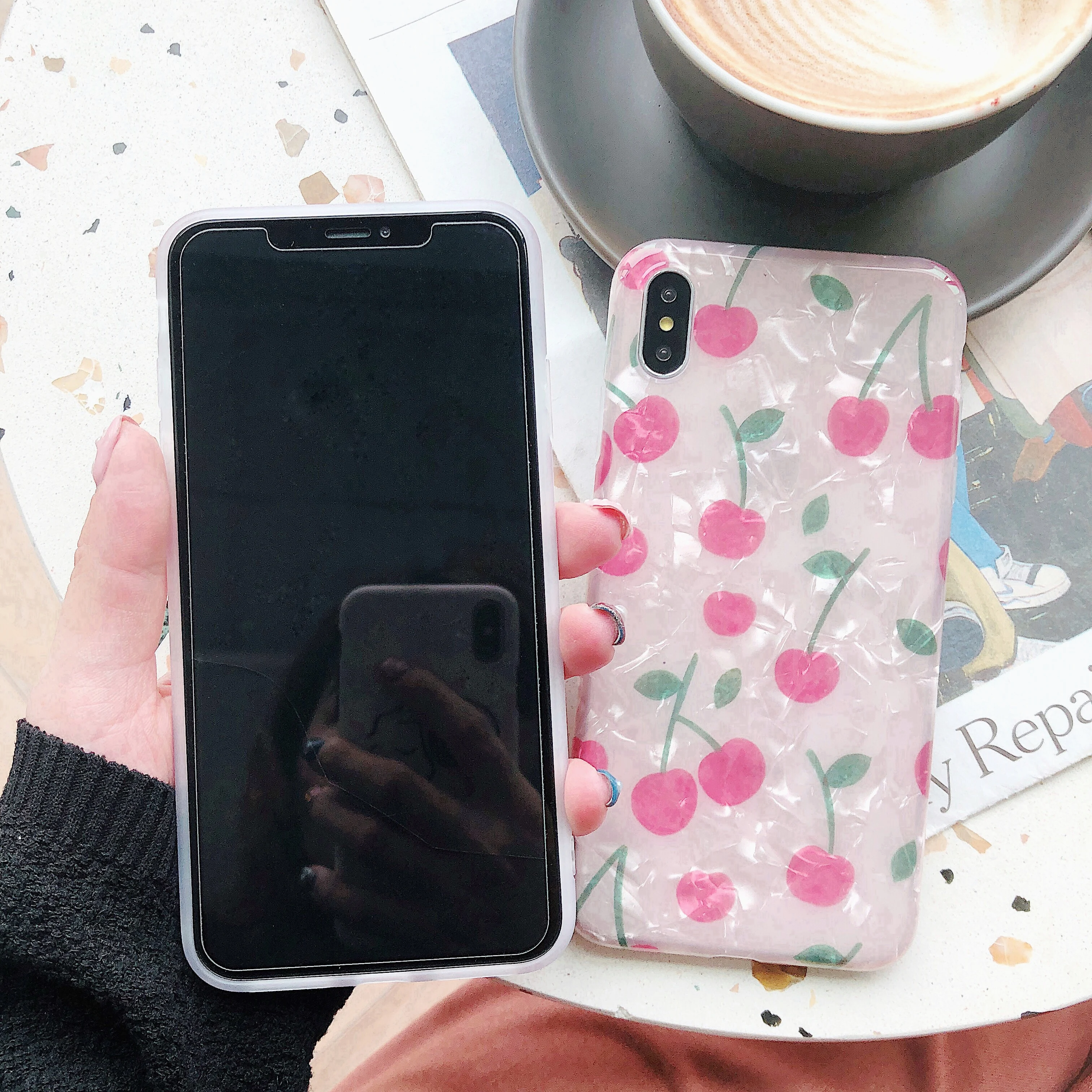 Модный милый блестящий чехол для телефона с розовой вишней iPhone XS Max XR X 8 7 6s 6 Plus