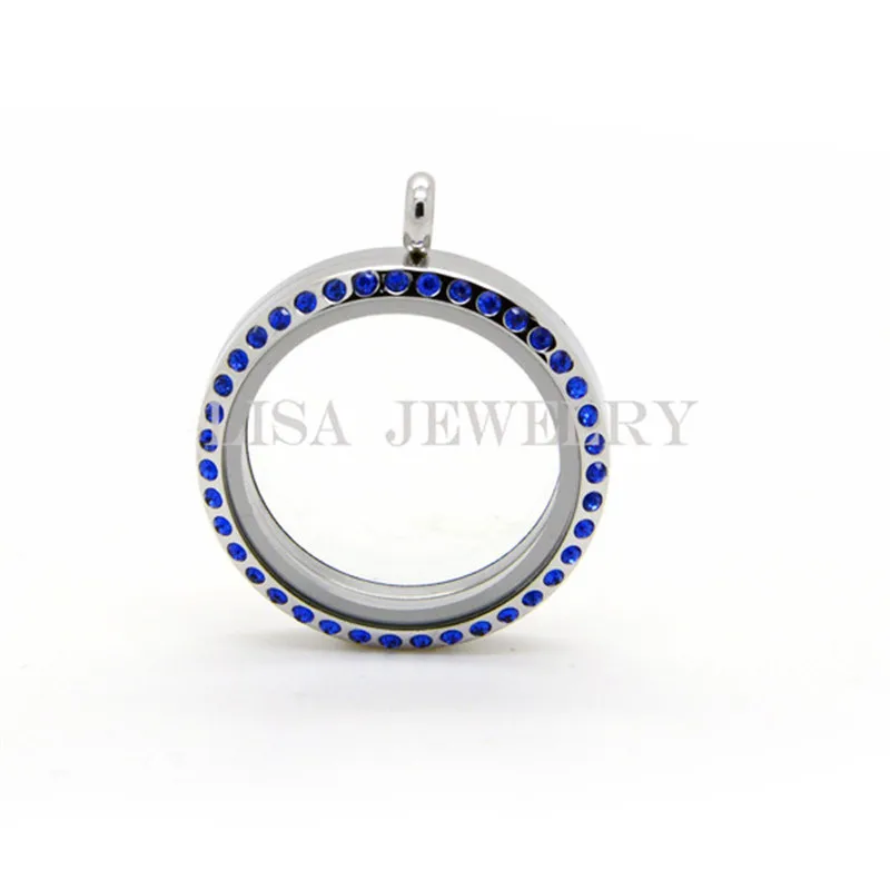 30mm screw twist closure silver color 316L stainless steel floating lockets with blue Crystal Birthstone photo locket for women | Украшения