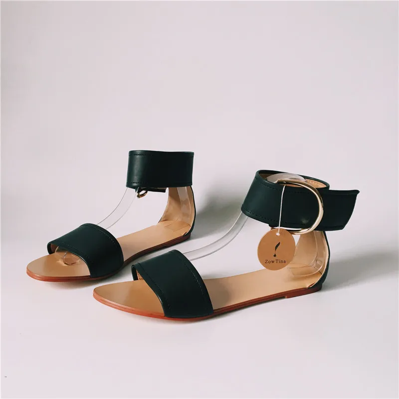 Женские сандалии на плоской подошве красные кожаные повседневные летние туфли