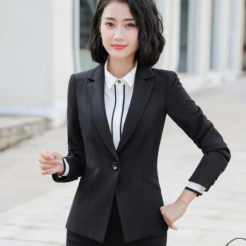 Black blazer Осенний черный темно-синий Блейзер женская модная одежда Формальное интервью длинный рукав тонкая куртка офисная Дамская Рабочая плюс размер пальто - Цвет: Black blazer