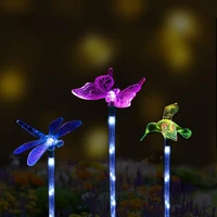 10pcs color changing led garden solar light outdoor waterproof dragonflybutterflybird solar led for decoration path lawn lamp