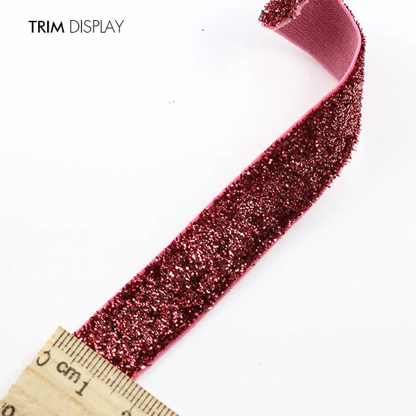 Блестящая розовая однотонная эластичная лента 15 мм декоративная с кружевом