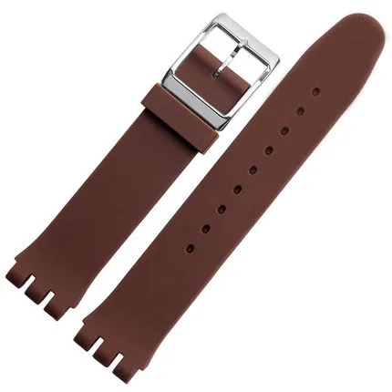 Цветной ремешок для часов Swatch силиконовый ремешок для SFK397 SFE102 мужские и женские часы 17 мм 19 мм водонепроницаемый ремешок Correa Reloj - Цвет ремешка: Brown