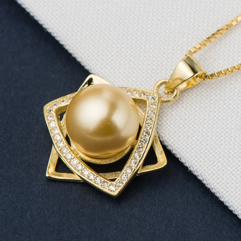 

Sterling Silver Necklace Pearls Triangle Pendant Women Clavicle Chain 925 Natural Pearls Wedding Jewelry Gold Plated with Box