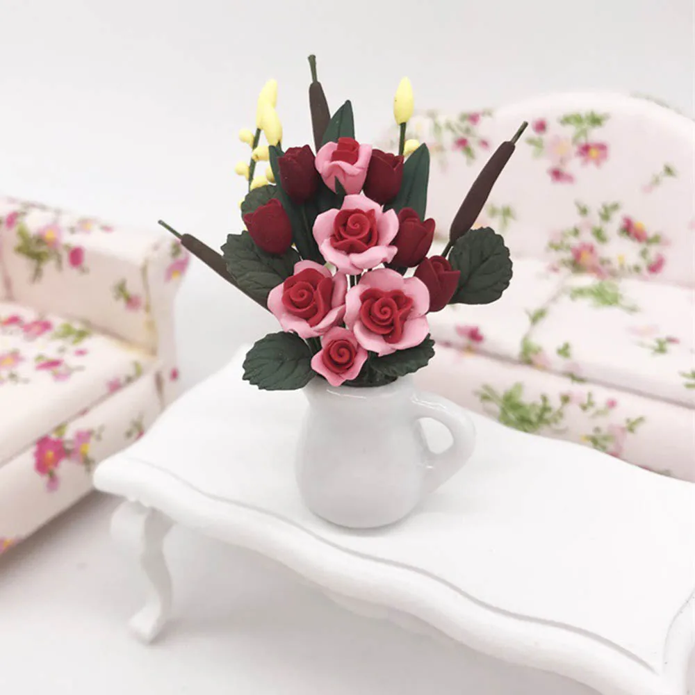 1/12 Dollhouse Miniature Accessories Mini Resin Flower with Vase Simulation Model Toy for Doll House Decoration | Игрушки и хобби