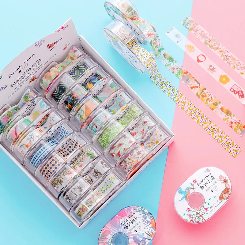 

Coloffice kawaii paper washi tape&Tape dispenser set cartoon DIY album handbook decoration Masking Tape 15mm*5m cute paper tape