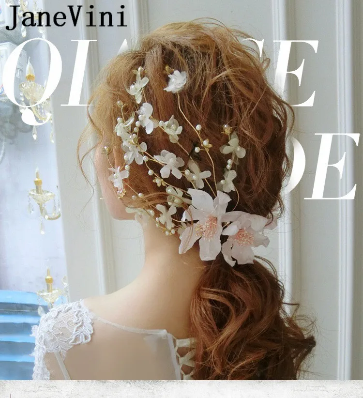 

JaneVini Fabulous Bride Hair Clips for Women Feather Flowers Bridal Hair Accessories Pearl Wedding barrette Cheveux Mariage 2019