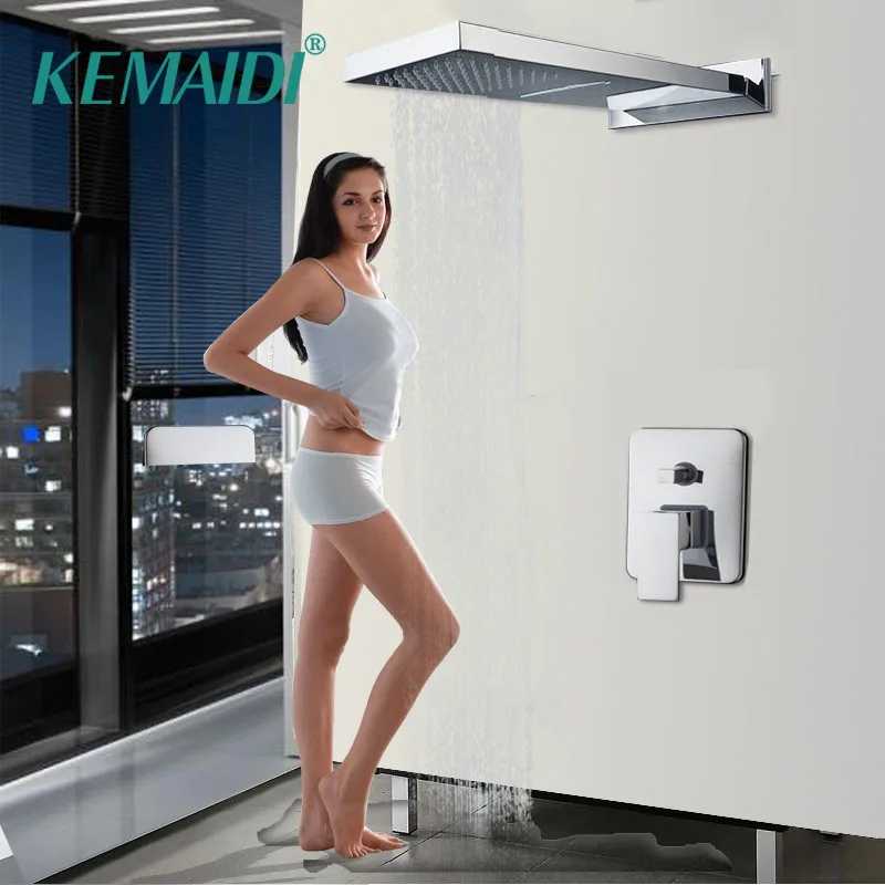 

KEMAIDI Bathroom Concealed Shower Sets Luxury Waterfall Shower With Two Function Shower Mixer Rainfall Shower Head