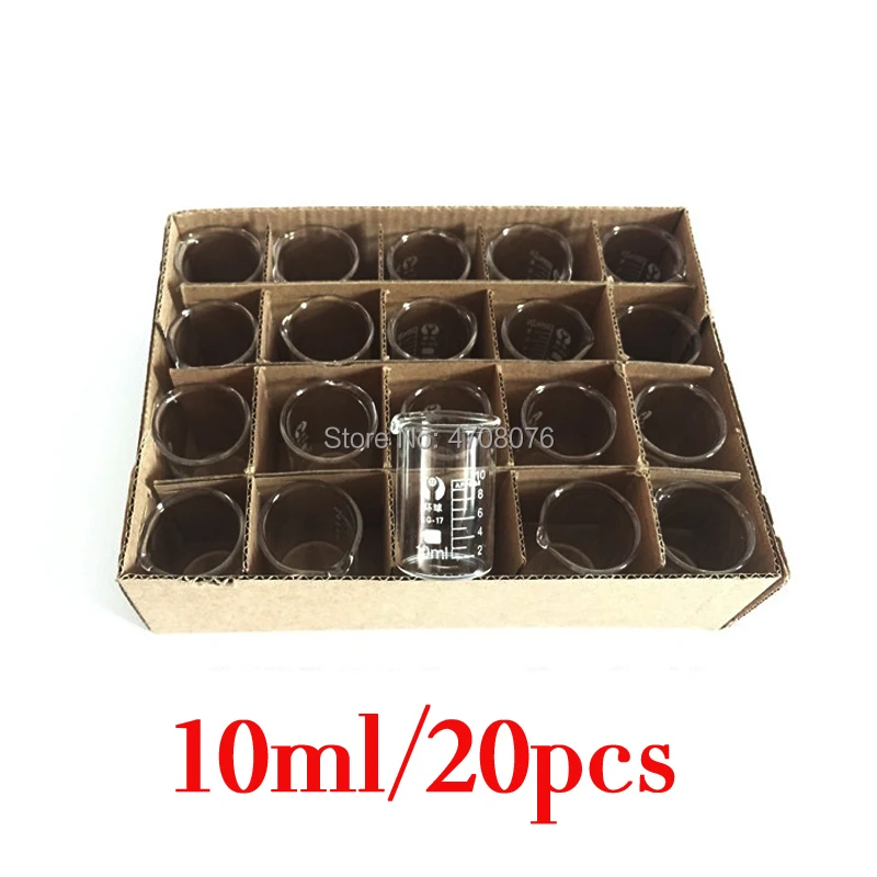 10 мл 20 шт./компл. Pyrex Beaker боросиликатное стекло лабораторная стеклянная посуда химическая мерная чашка плоское дно для научно-тестов