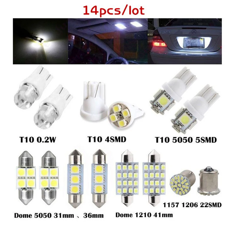 14pcs T10 led 5050 12SMD 2538 6000K Interior Light X Error Free LED Interior Light Kit Package Universal car accessories 42mm