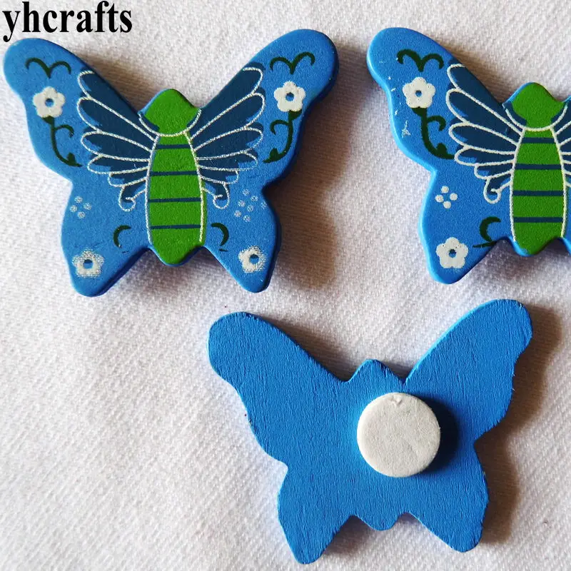 

10PCS/LOT,Blue butterfly wood stickers Spring Easter crafts Plant garden decoration.Wall Fridge stickers Early learning toys OEM