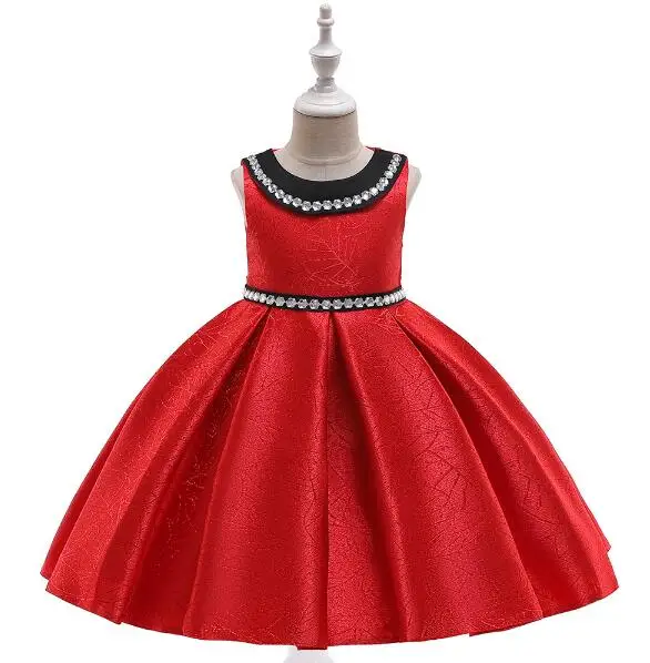L5108-Red Новые стильные трапециевидные белые кристаллы платья для первого причастия Сатиновые маленькие девочки для выпускного вечера - Цвет: L5108-Red