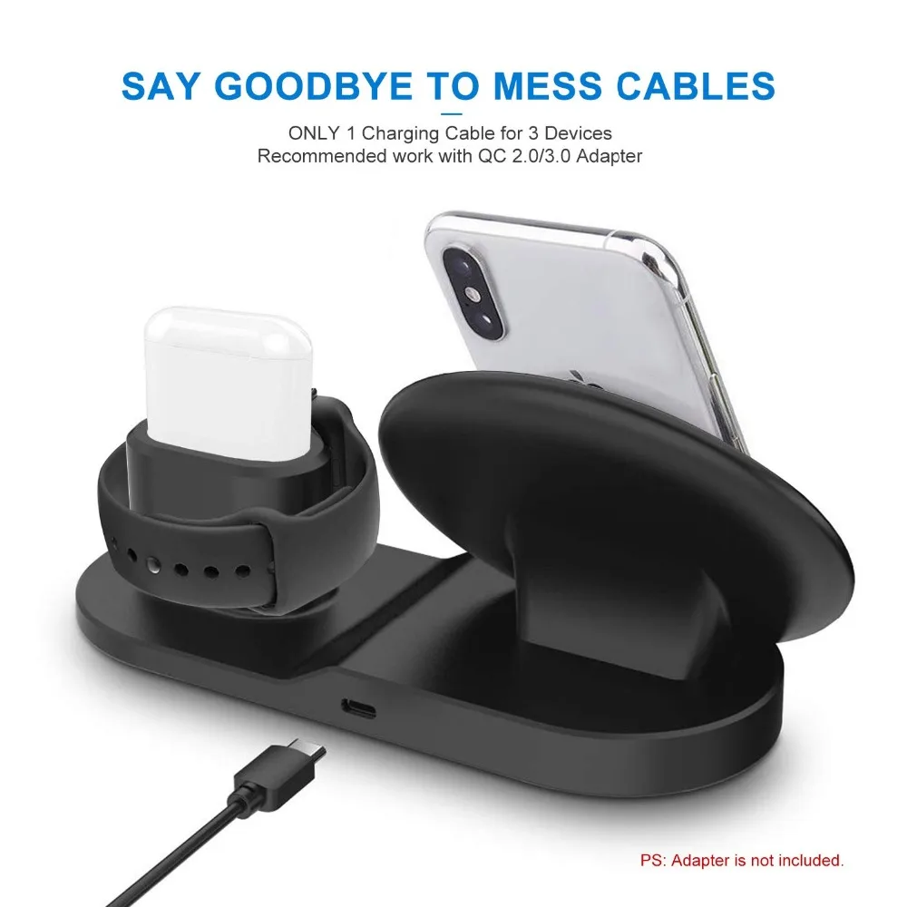DCAE 3 в 1 Быстрое беспроводное зарядное устройство QI для iphone 8 Plus X XR XS MAX samsung S10 S9 10W док-станция для Apple Watch iWatch 4 2 3 Airpods