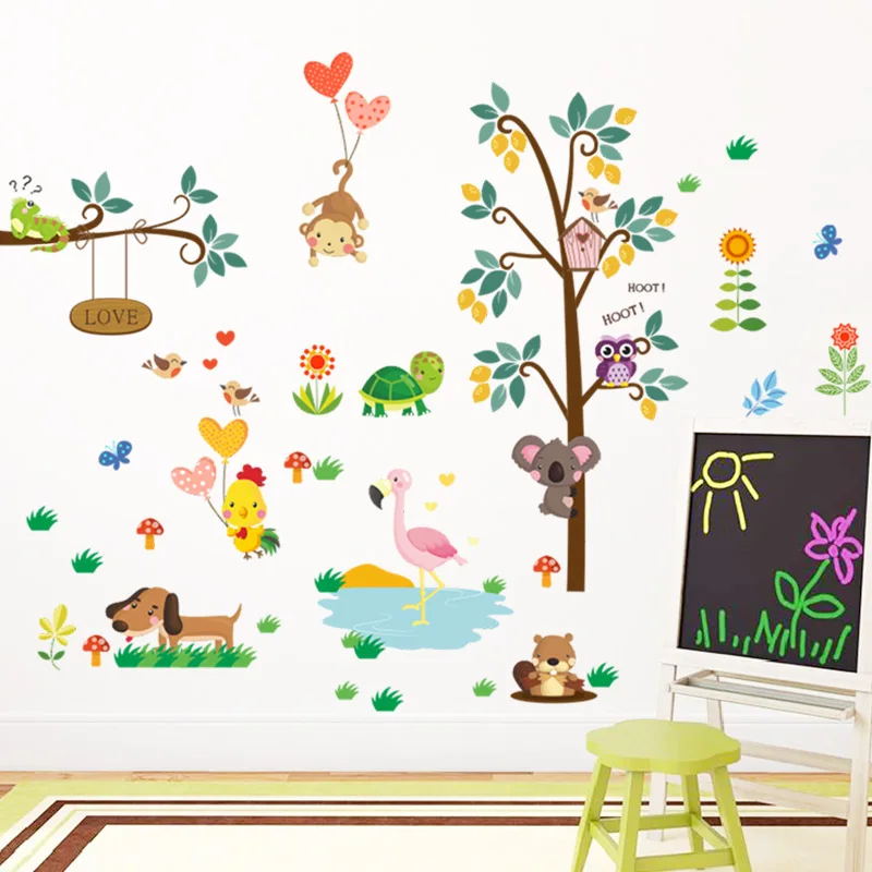 % Forest Zoo Animals Owl Monkey Dog Tree Wall Sticker Decal Bedroom Decorative Kids Baby Nursery Room Home Decor Mural Poster | Дом и сад
