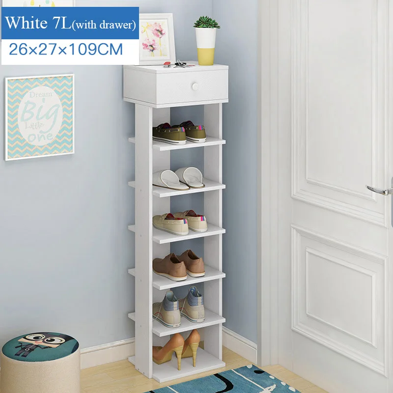 White 7L(drawer) Деревянный стеллаж для обуви простая сборка шкаф для хранения обуви Минималистичная современная мебель для дома Прихожая Экономия пространства обувь Органайзер полка - Цвет: White 7L(drawer)