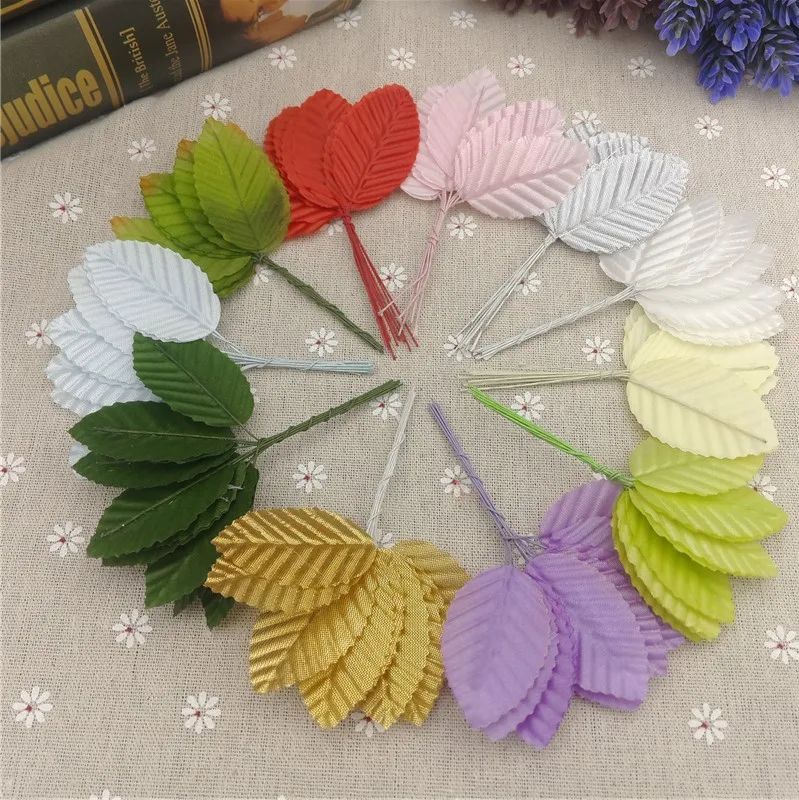 

50pcs/lot Silk Leaf Artificial Fake Plant Leaves for DIY Bouquet Wreath Flower Decoration Accessories Scrapbooking Craft AQ207