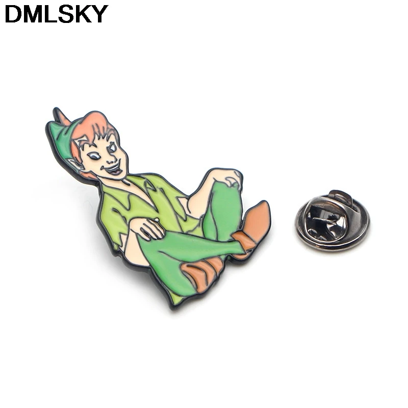 DMLSKY Питер Пэн забавные мультяшные Металлические Булавки эмалированные Броши для женщин и мужчин Нагрудный значок для рюкзака джинсовая булавка воротник ювелирные изделия M3264