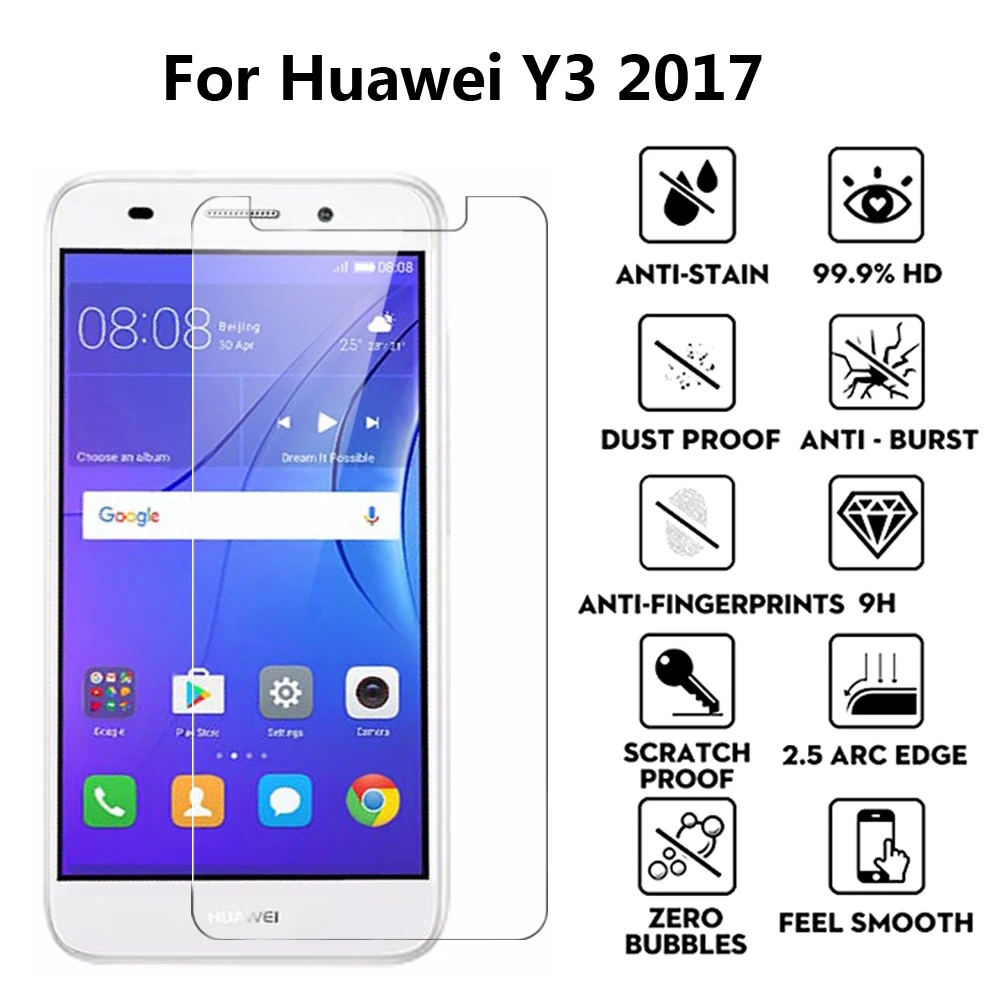2Pcs For Huawei Y3 2017 Tempered Glass Screen Protector Protective Ballistic 9H Film CRO- L22 L02 L03 L23 U00 | Мобильные телефоны