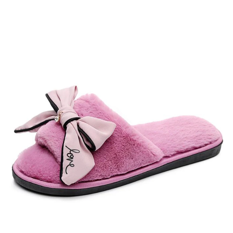 women Bow cotton slippers autumn and winter indoor home shoes fashion casual flat to keep warm soft flip flop sh610 | Обувь