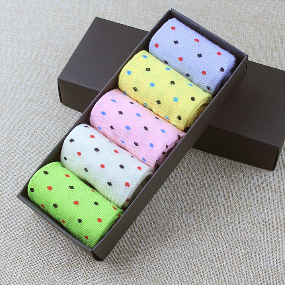 5 пар/компл. Женские однотонные носки с узором в горошек и сердечки осенне-зимние