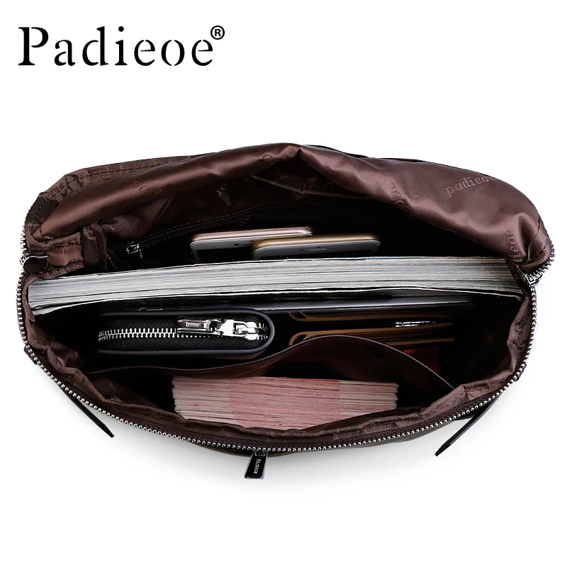 Padieoe Vintage Men Briefcase Genuine Leather Men Messenger Bags Fashion Male Tote Bags Leather Business Men Bag Shoulder Bags