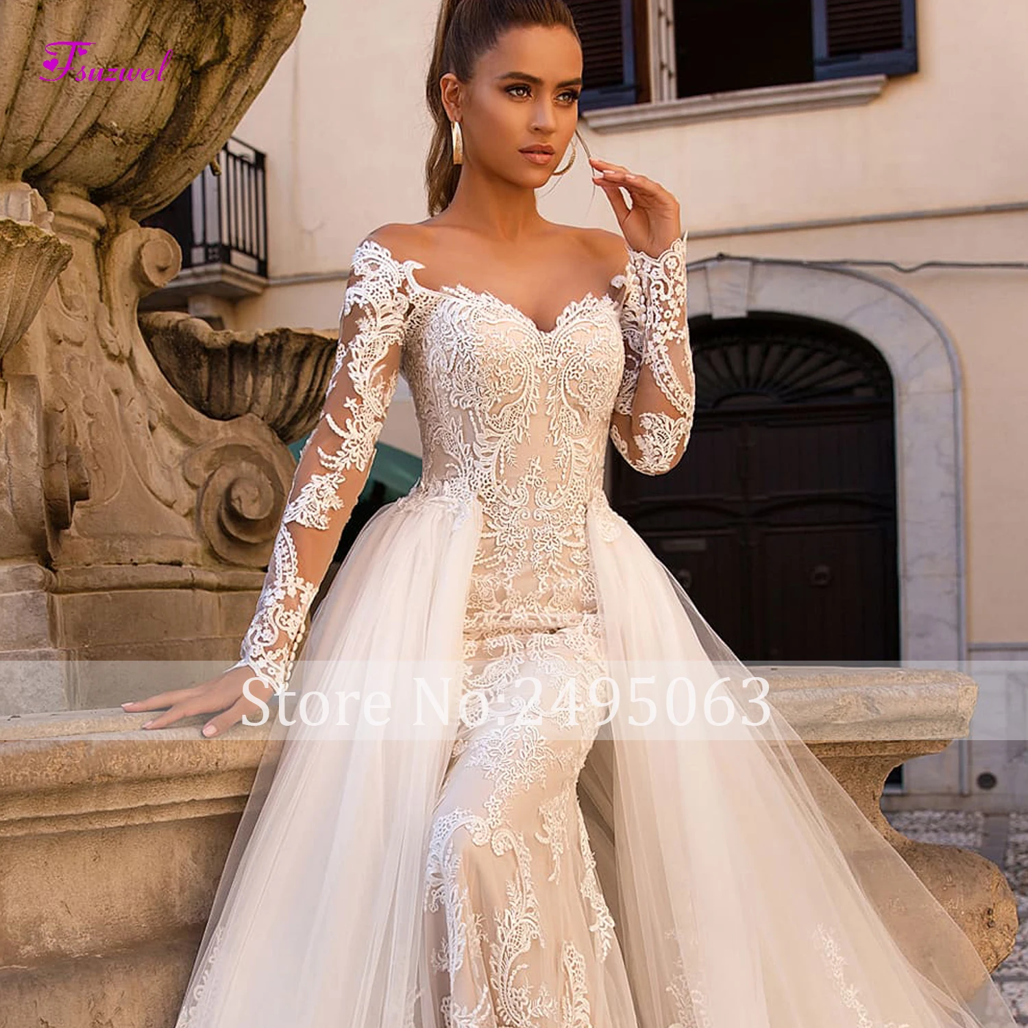 Великолепное свадебное платье Fsuzwel со съемным шлейфом и юбкой-годе Новое