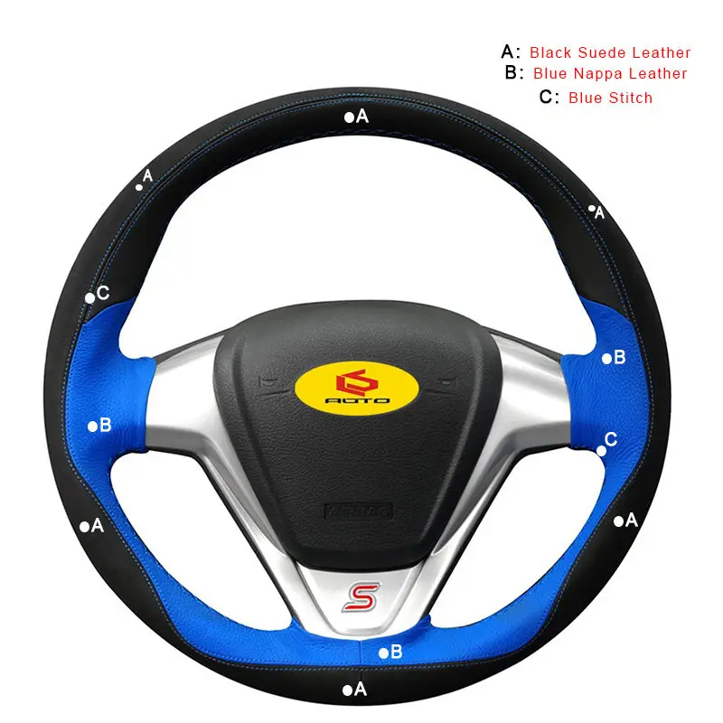 Suede and Nappa Авто оплетка на руле Крышка для Ford Fiesta 2008-2013 Ecosport 2013- внутренние Автомобильные Чехлы На Руль кожа - Название цвета: Suede and Nappa