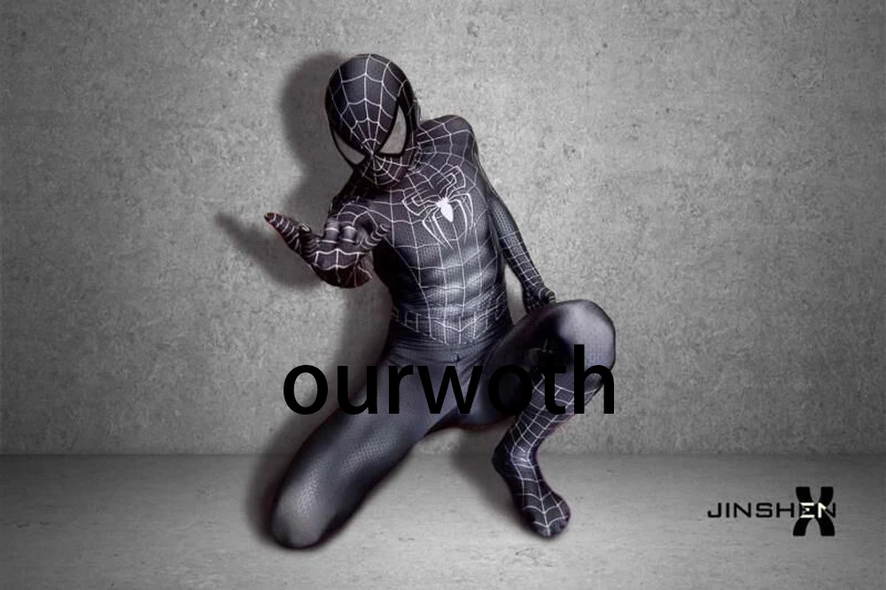 Черный Хэллоуин Человек паук Zentai костюм 3D печать с мышцы полный Средства ухода за
