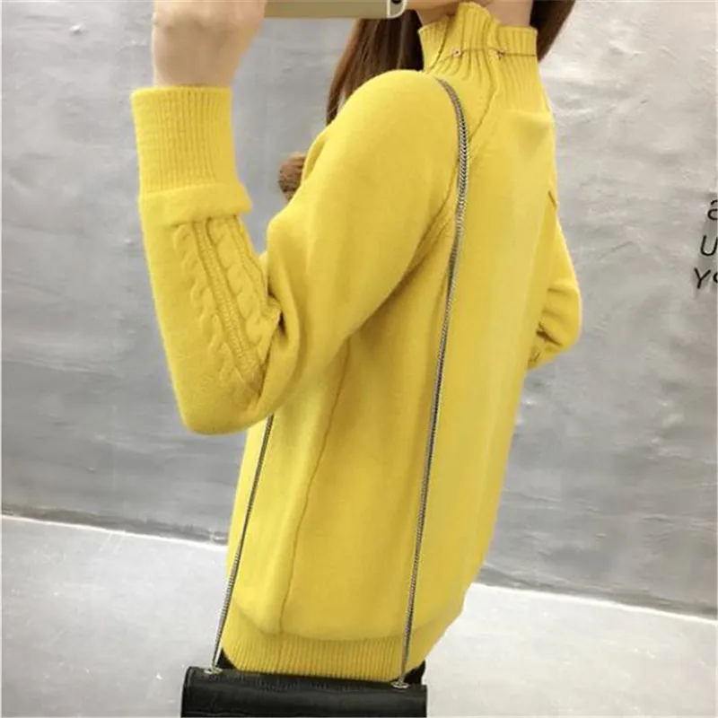 Женский короткий свитер с высоким воротником вязаный джемпер большого размера