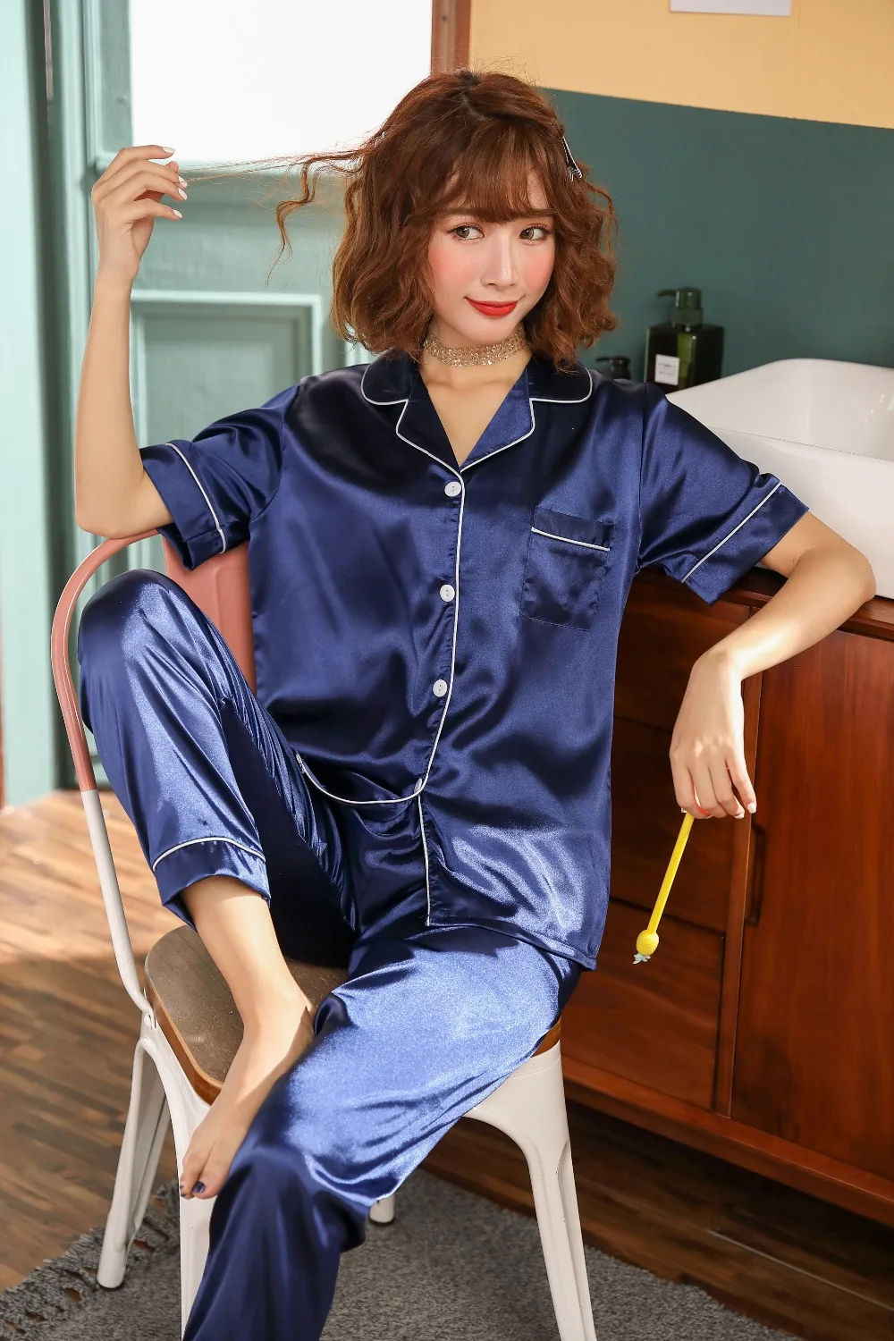 Для сна Lounge Шелковая пижама комплекты Pijama Сексуальная атласная одежда для сна женская летняя Пижама большого размера Femme модная Пижама с коротким рукавом