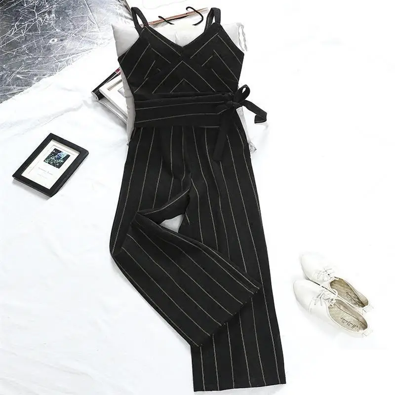 women Winter Hiver High Waist Suspenders Striped Korean Strapless Woolen Uzun Pants Trousers | Женская одежда