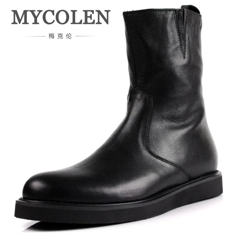 MYCOLEN/черные мужские ботинки в байкерском стиле из натуральной кожи модные Зимние
