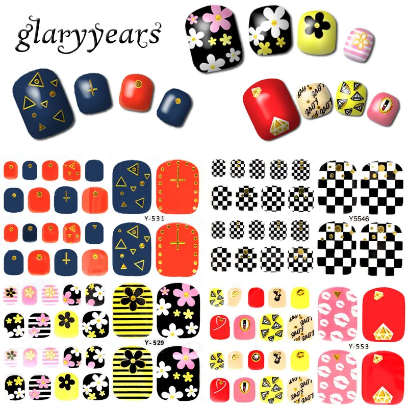 Glaryyears/1 лист, полное покрытие, Y Foot, дизайн ногтей, наклейка, металлическое золото, ногти, наклейка, цветок, кружево, узор, кончики пальцев, украшение, макияж