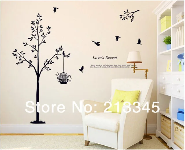 [Fundecor] Новое дерево для домашнего декора наклейки на стену птицы в клетке черная