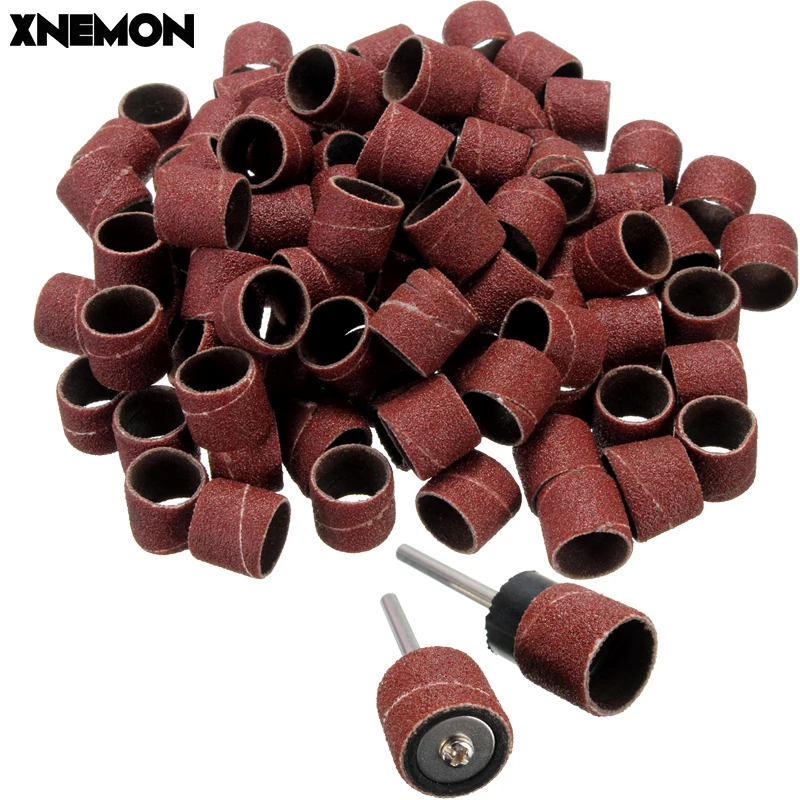 

100pcs Hot Sale 100x Sandpaper Sleeves 1/2 Sanding Bands Kit + 2 Sanding Drum Mand rels for Dremel Rotary Tool 2 x Mandrels