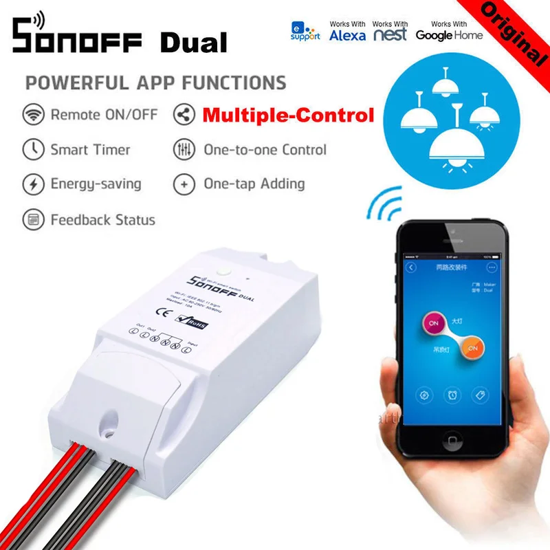 Беспроводной умный выключатель SONOFF Dual 2CH с поддержкой Wi Fi и таймером|Модули для