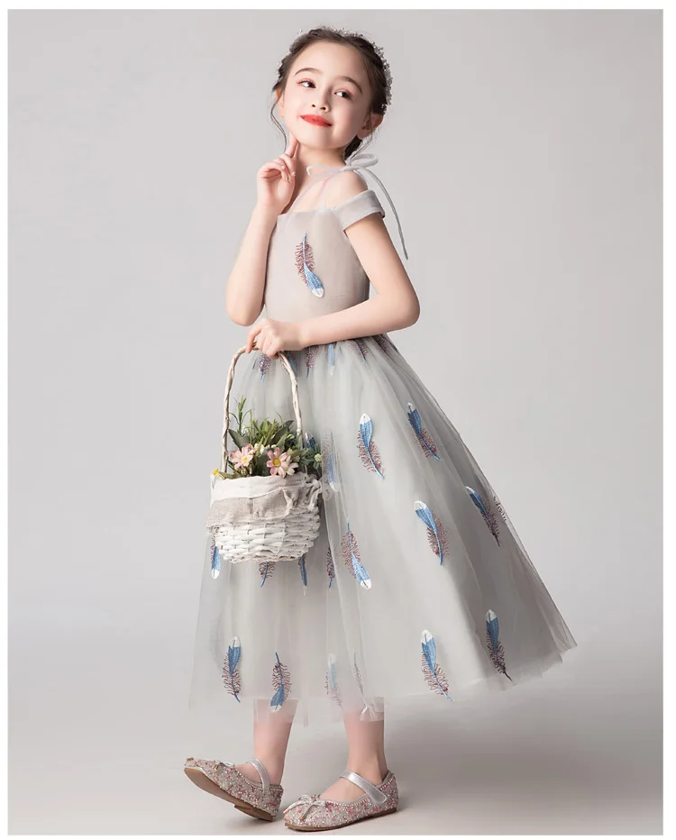 Flower Dress For Girls 10 To 12 Years Summer Teenager Robe Ceremonie Fille Mariage Enfant Gray | Детская одежда и обувь