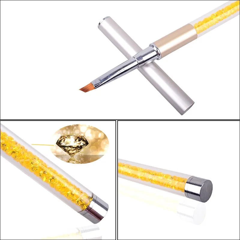 

5pcs/set Nail Art Brush Pen Rhinestone Diamond Metal Acrylic Handle Carving Powder Gel Liquid Salon Liner Nail Brush With Cap