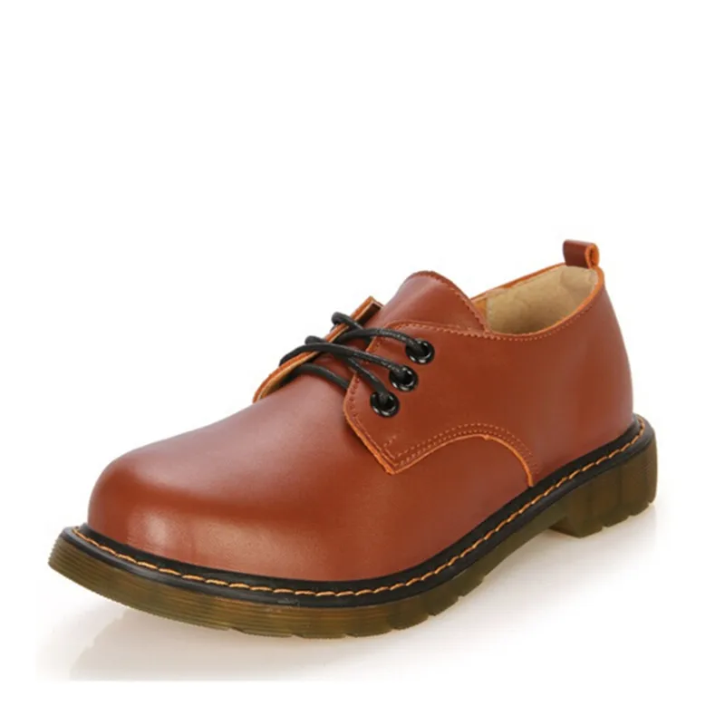 Женские туфли оксфорды осенне зимние винтажные на плоской подошве с круглым