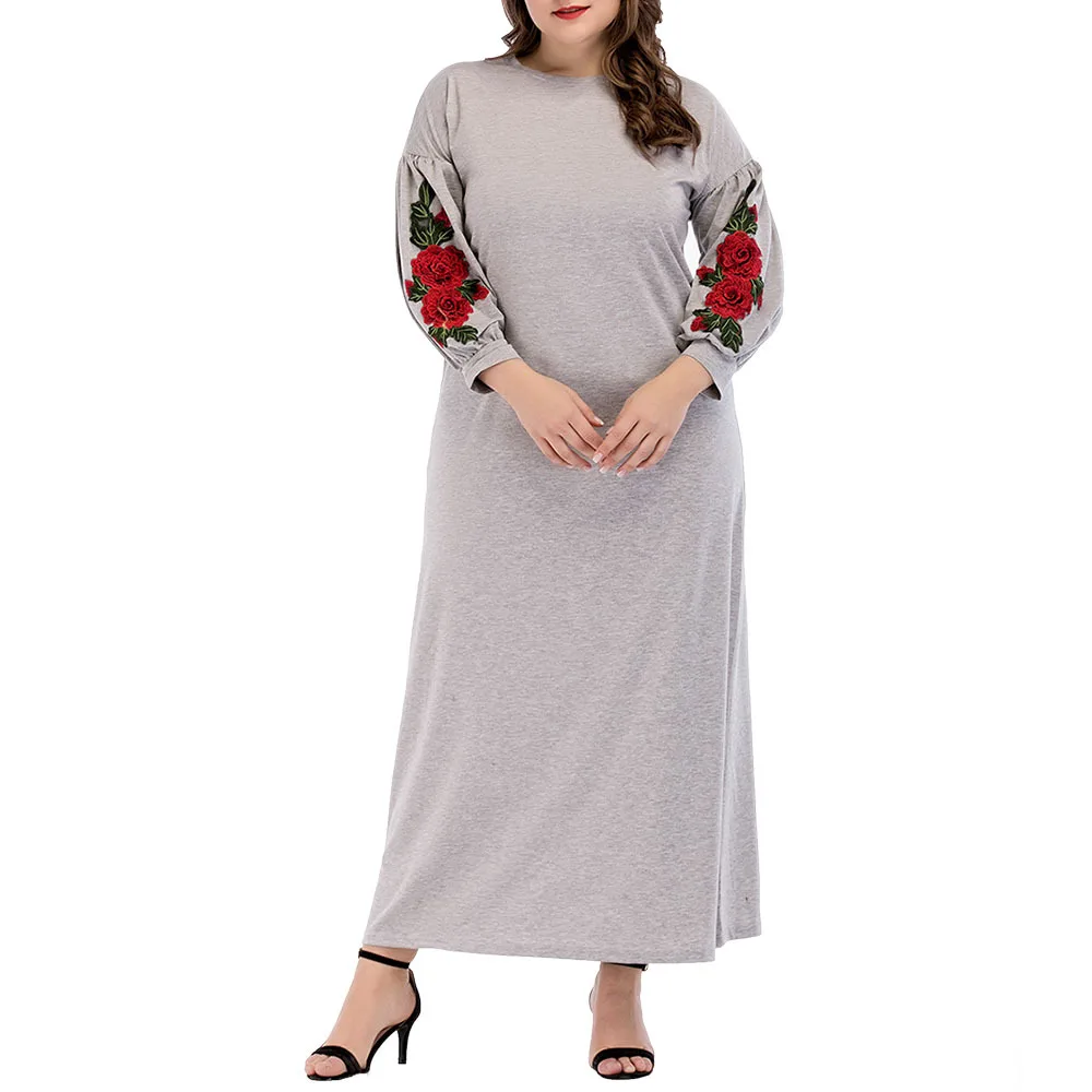 Мусульманское abaya для женщин Весна Осень длинное платье цветы серый кафтан