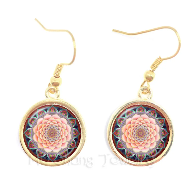 Flower Of Life Tibetan Om Mandala Earrings Gray Jewelry Vintage Buddhism Meditation Glass Dome For Women | Украшения и аксессуары