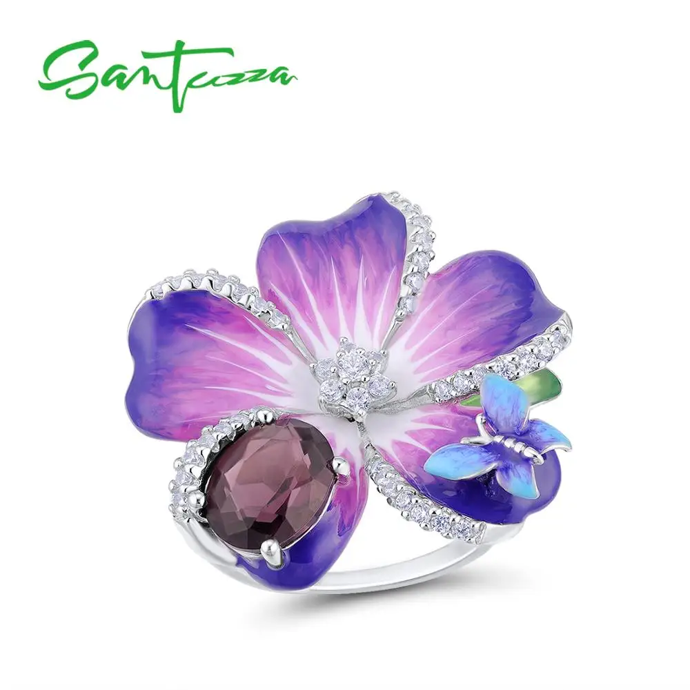 Женское серебряное кольцо SANTUZZA из серебра 925 пробы с фиолетовыми цветами и