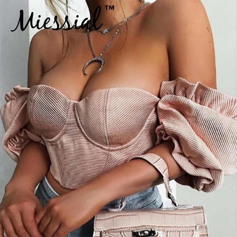 Женская блузка Miessial розовая с открытыми плечами Элегантная Футболка открытой