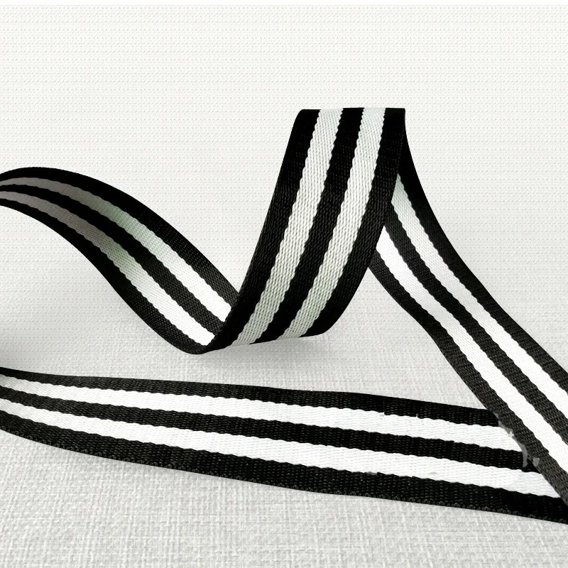 

Thicker belt 75mm polyester tough Woven Jacquard Ribbon Black White background stripe pattern DIY sewing accessories ribbons