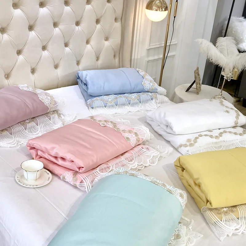 Роскошное Европейское Белое кружево 3 шт. 60S Tencel Стёганое одеяло наволочка постельные принадлежности свадебное летнее кондиционер одеяло s одеяло покрывало# a