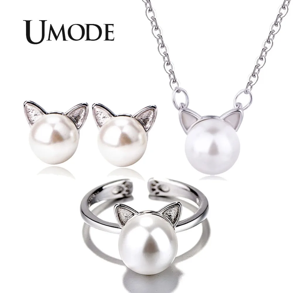 Комплект ювелирных изделий UMODE для женщин кольцо серьги и ожерелье с белым