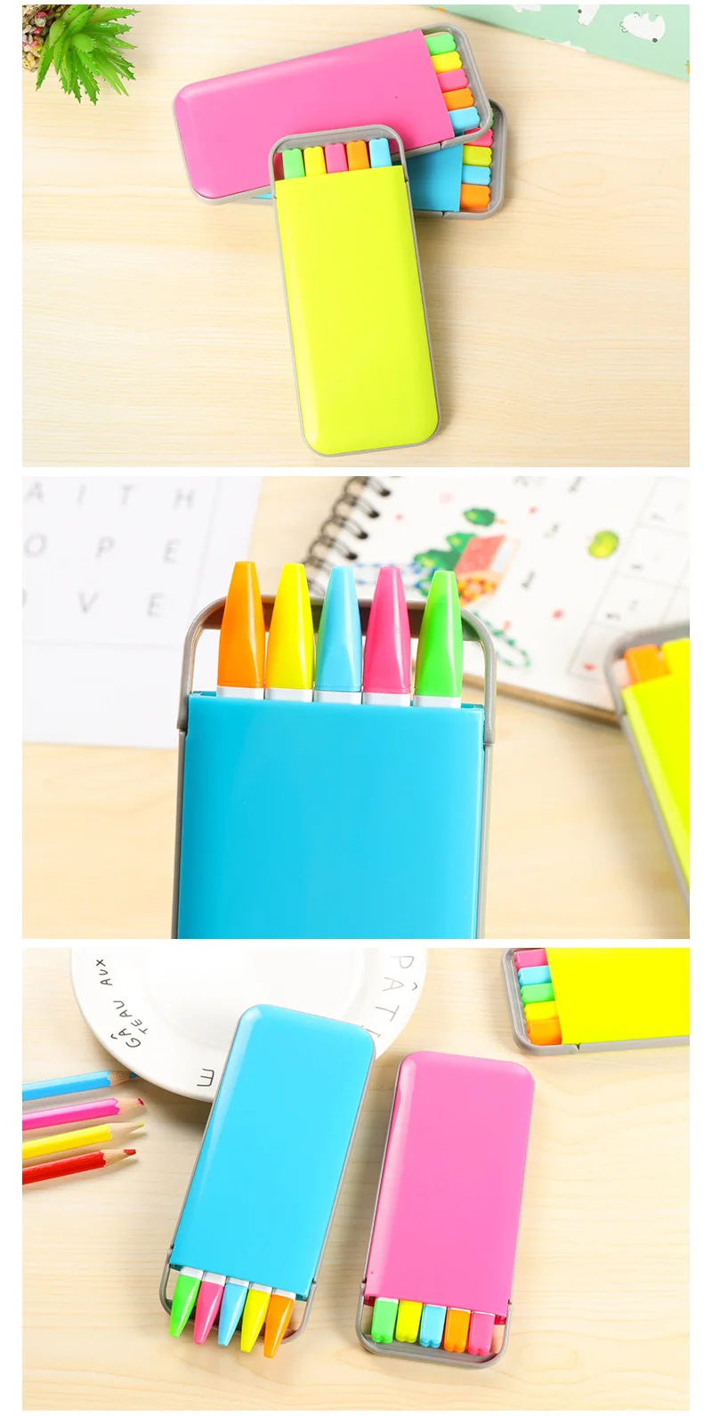 5pcs Candy Color Solid Highlighter Marker Pen Oblique Hilighter Permanent Pen Office School Stationery Kid Gifts Box Water Color