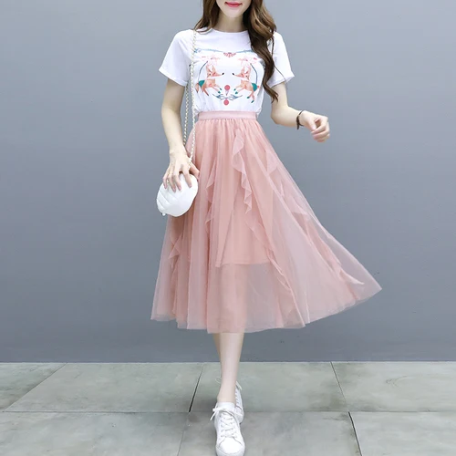 Женский комплект из 2 предметов двух предметов: сетчатая юбка макси с коротким